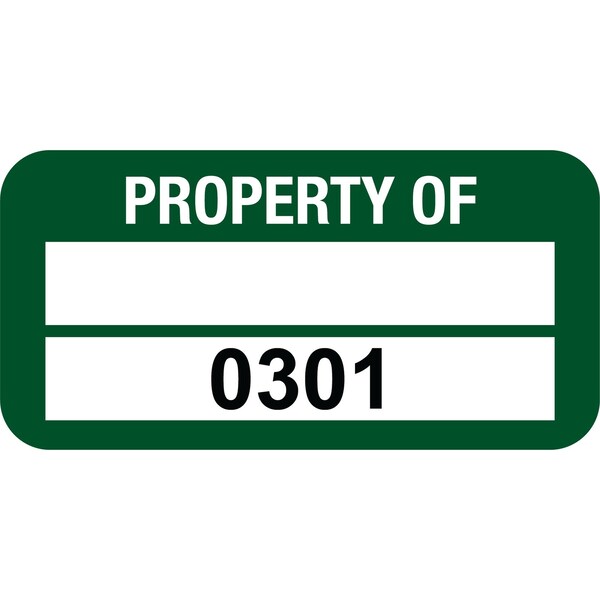 Lustre-Cal PROPERTY OF Label, Polyester Green 1.50in x 0.75in 1 Blank Pad & Serialized 0301-0400, 100PK 253772Pe2G0301 - main